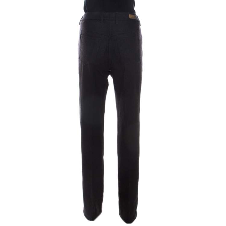 Pre Owned Escada Charcoal Grey Wool High Rise Straight Leg Tessa Trousers M
