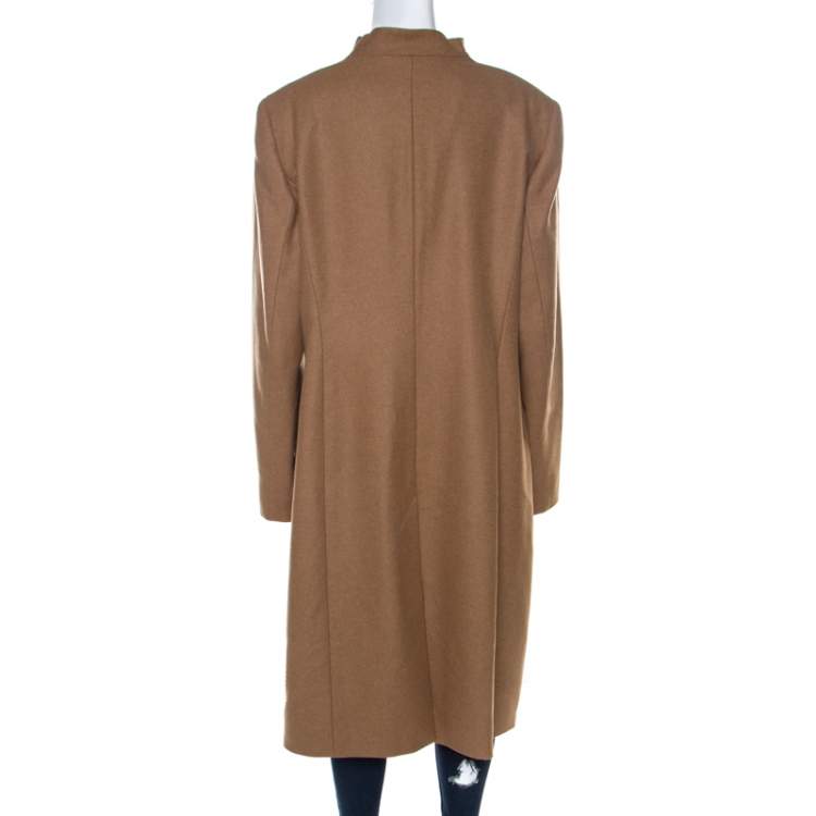 Pre Owned Escada Beige Wool Waterfall Lapel Mid Length Coat XL 
