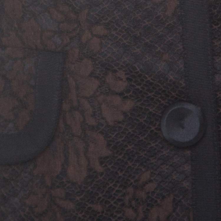 Pre Owned Escada Black and Brown Lace Button Front Jacket L 