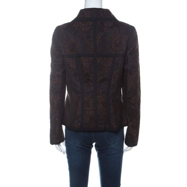 Pre Owned Escada Black and Brown Lace Button Front Jacket L 