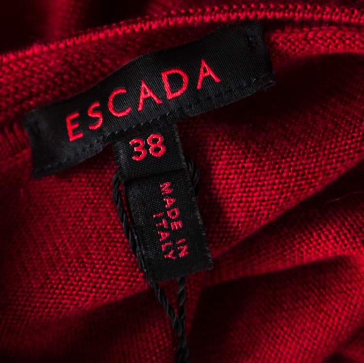 Pre Owned Escada Red Cashmere Knit Ruched Front Top M 