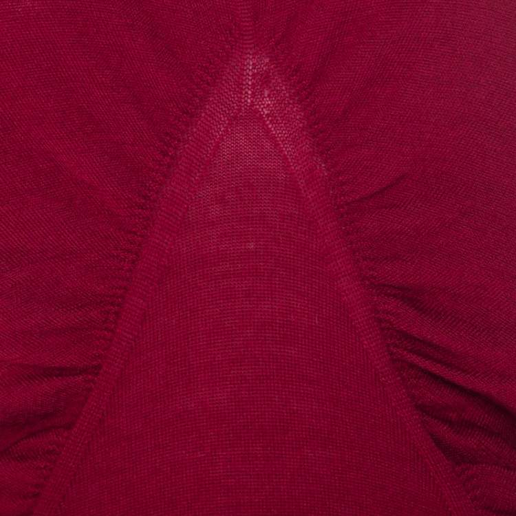Pre Owned Escada Red Cashmere Knit Ruched Front Top M 