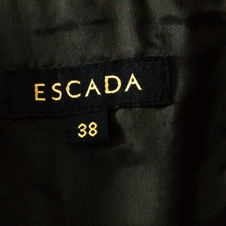 Pre Owned Escada Olive Green Tweed Embellished Delrose Sleeveless Dress M