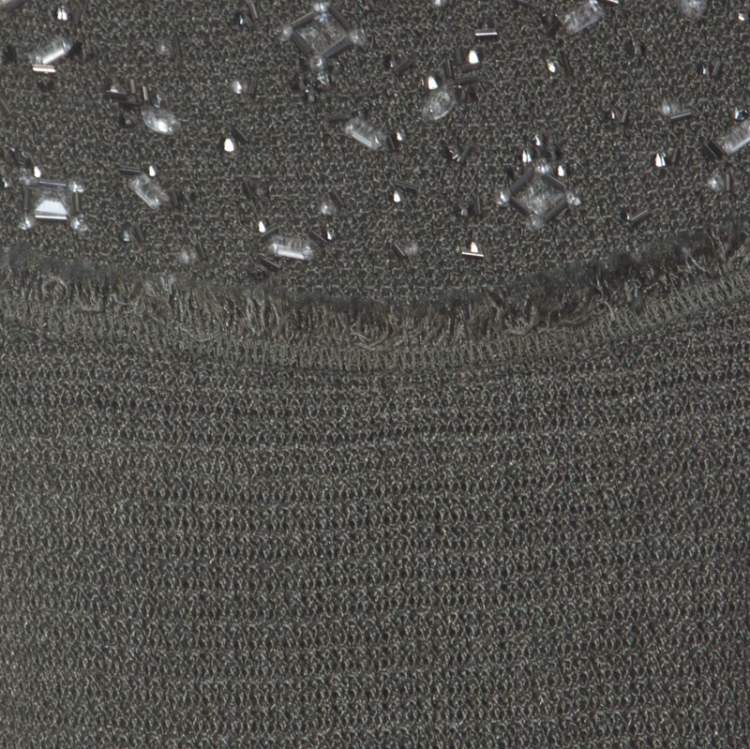 Pre Owned Escada Olive Green Tweed Embellished Delrose Sleeveless Dress M
