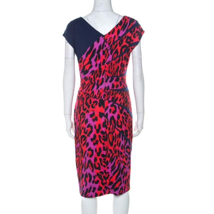 Pre Owned Escada Red Leopard Print Jersey Radiant Seam Dress M 