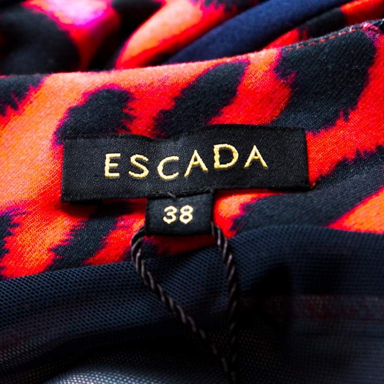 Pre Owned Escada Red Leopard Print Jersey Radiant Seam Dress M 