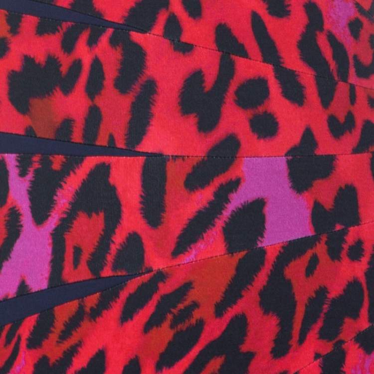 Pre Owned Escada Red Leopard Print Jersey Radiant Seam Dress M 