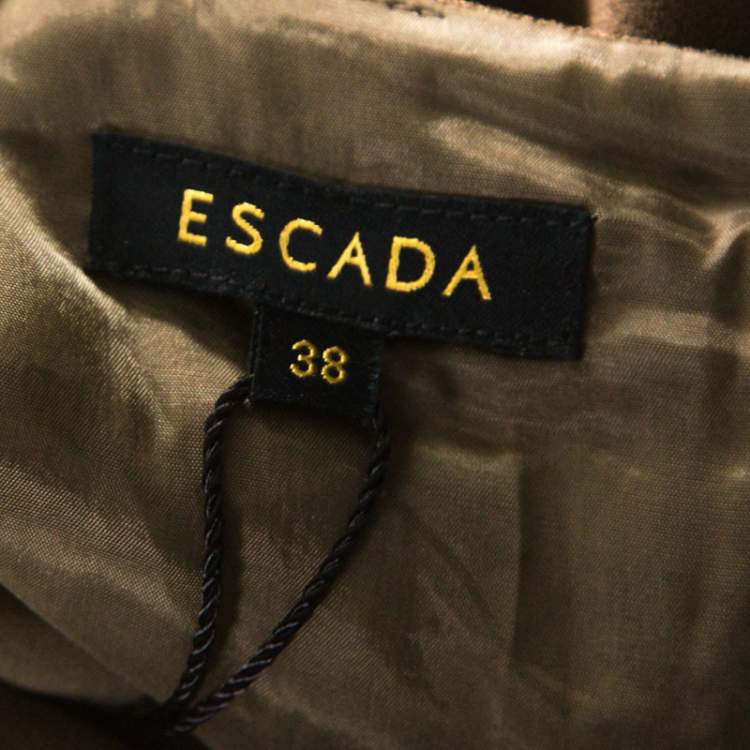 Pre Owned Escada Olive Green Crepe Side Pleated Long Sleeve Shift Dress M 