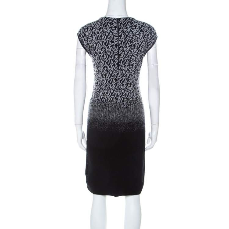 Pre Owned Escada Black and Grey Ombre Knit Sintala Dress S 