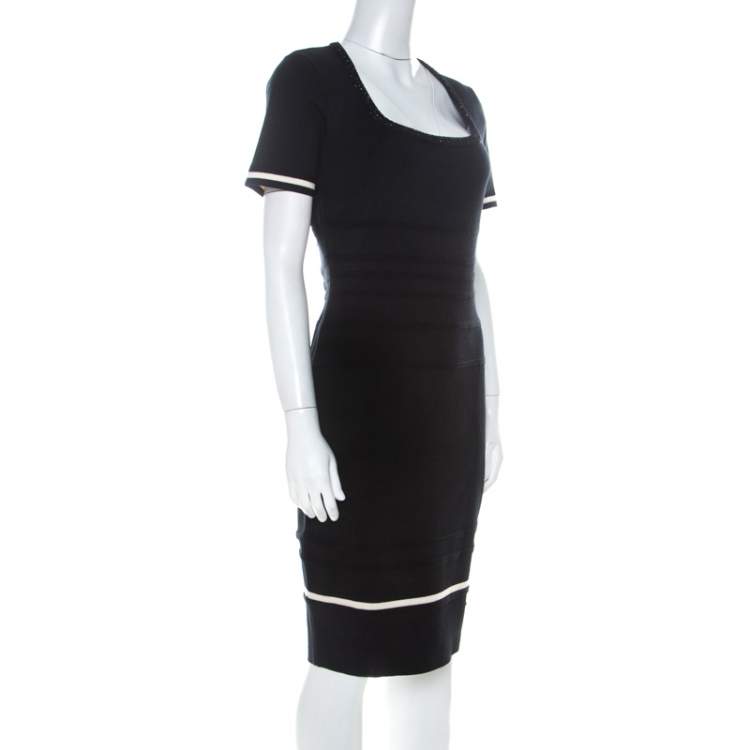 Pre Owned Escada Black Stretch Wool Scoop Neck Sahkyo Bodycon Dress S