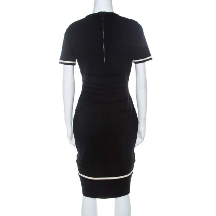 Pre Owned Escada Black Stretch Wool Scoop Neck Sahkyo Bodycon Dress S