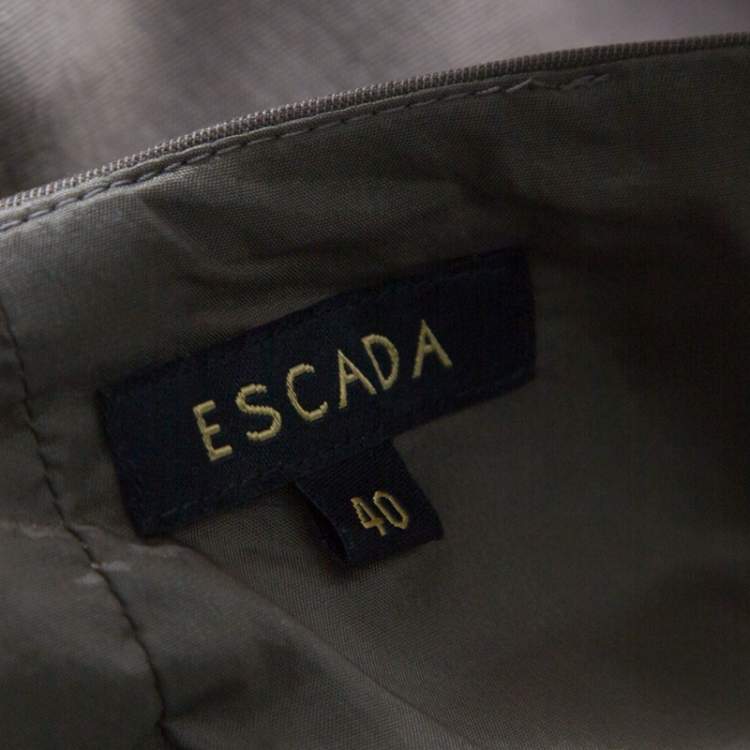 Pre Owned Escada Oak Brown Stretch Wool and Cotton Blend Pencil Skirt L