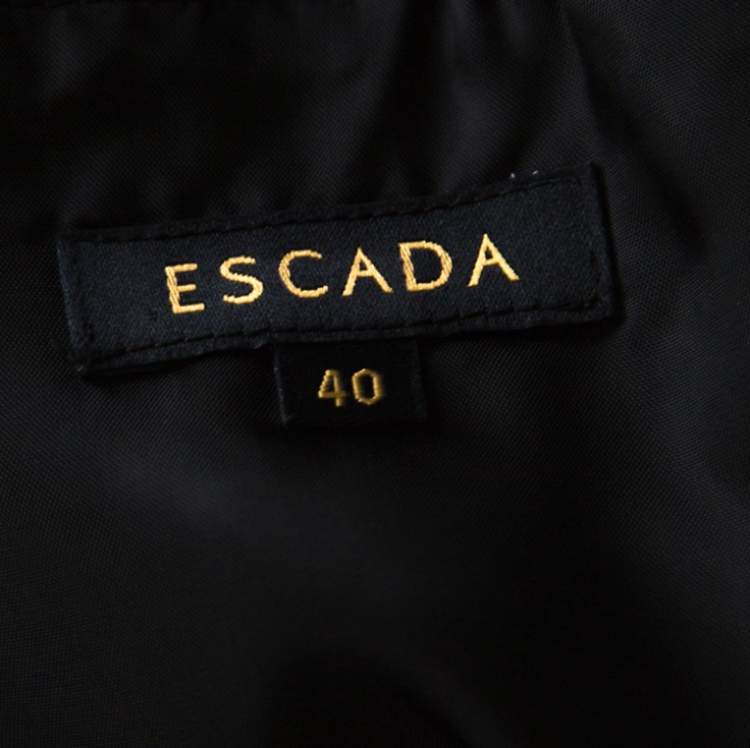 Pre Owned Escada Metallic Grey Wool Blend Sheer Yoke Dariello Pencil Dress L