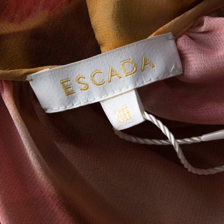 Pre Owned Escada Multicolor Fantasy Print Silk Handkerchief Hem Belted Nilou Blouse M
