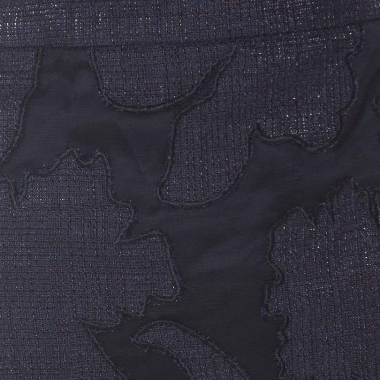 Pre Owned Escada Navy Blue Floral Applique Silk Jacquard Pencil Skirt L 