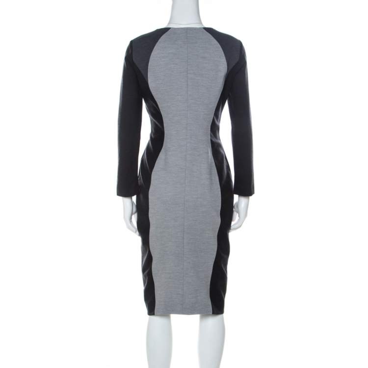 Pre Owned Escada Grey Colorblock Wool Blend Front Zip Sheath Dress M