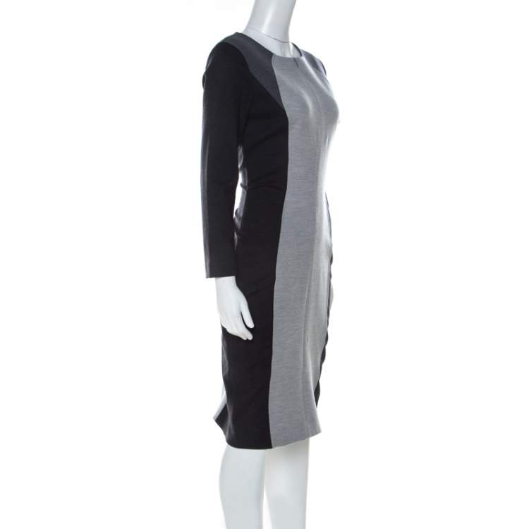 Pre Owned Escada Grey Colorblock Wool Blend Front Zip Sheath Dress M