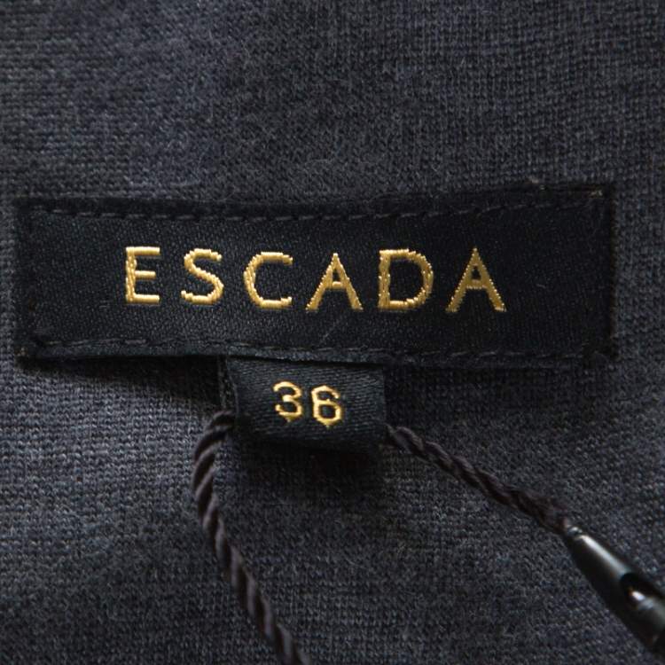 Pre Owned Escada Grey Colorblock Wool Blend Front Zip Sheath Dress M