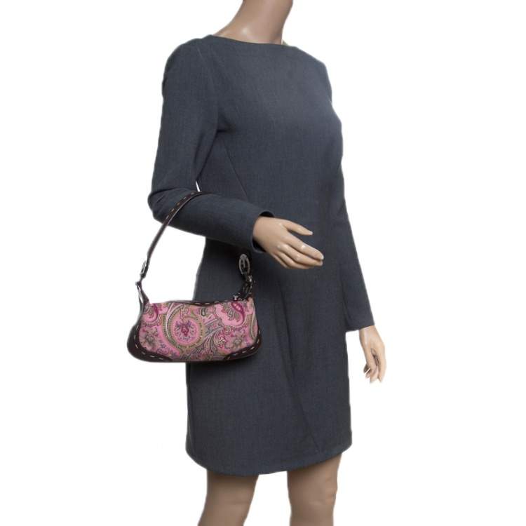 مملوكة مسبقًا Escada Pink/Brown Printed Canvas and Leather Hobo