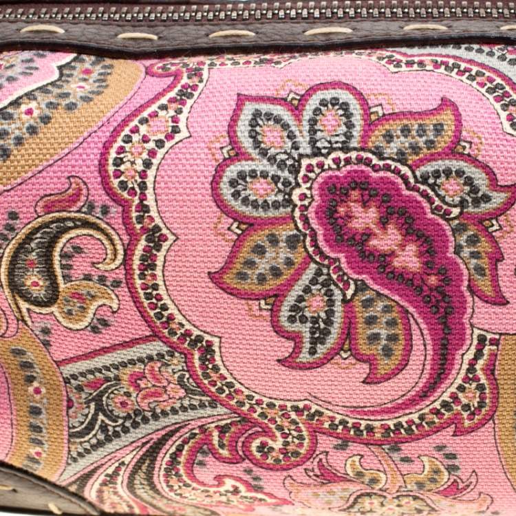 مملوكة مسبقًا Escada Pink/Brown Printed Canvas and Leather Hobo