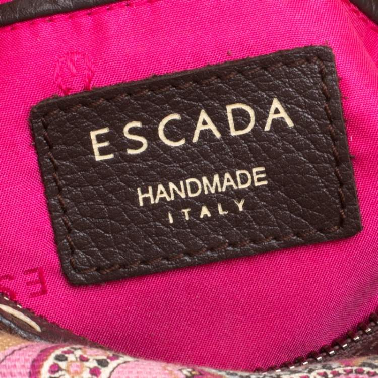 مملوكة مسبقًا Escada Pink/Brown Printed Canvas and Leather Hobo