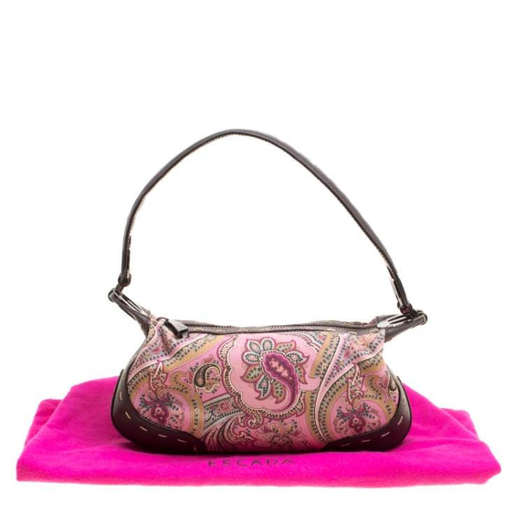 مملوكة مسبقًا Escada Pink/Brown Printed Canvas and Leather Hobo