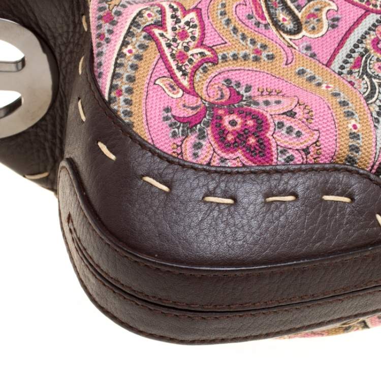 �مملوكة مسبقًا Escada Pink/Brown Printed Canvas and Leather Hobo