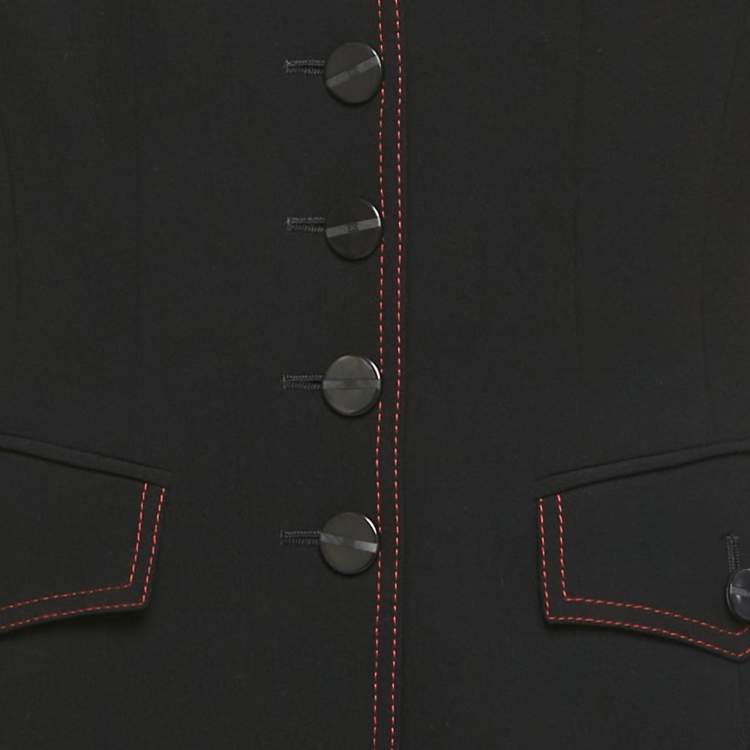 Pre Owned Escada Black & Red Trim Wool Belted Pant Suit S 
