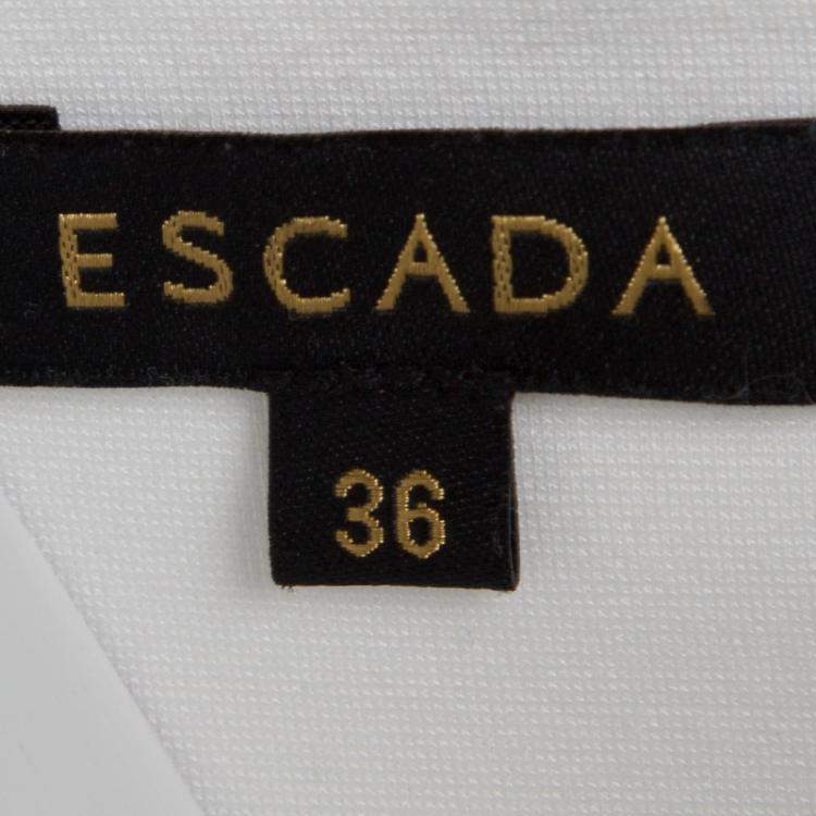 Pre Owned Escada Monochrome Scallop Lace Panel Detail Short Sleeve Dress XS