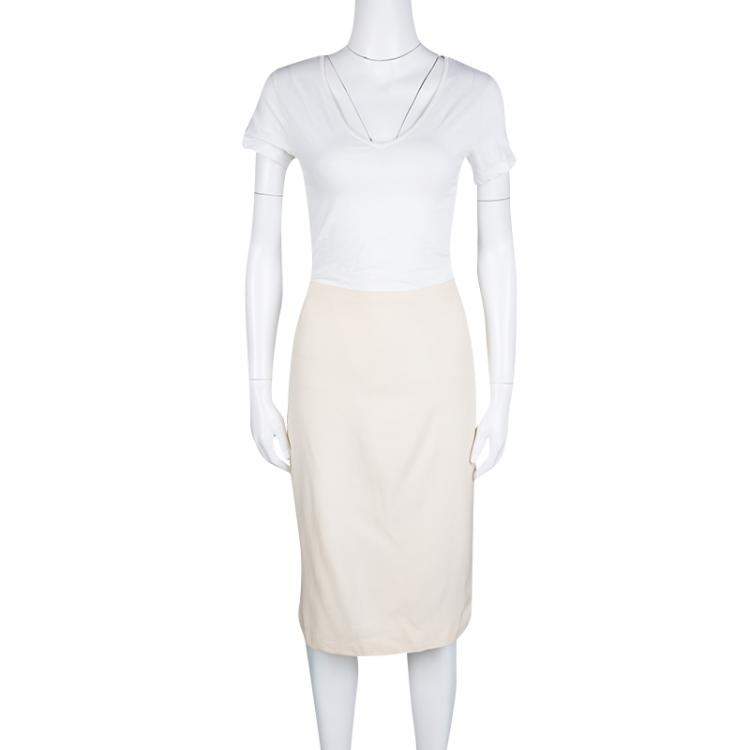 Pre Owned Escada Cream Wool Pencil Skirt M