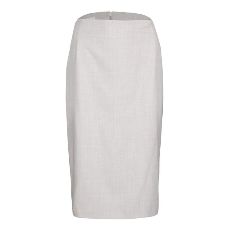 Pre Owned Escada Beige Wool Eyelet Collar Blazer and Skirt Set M
