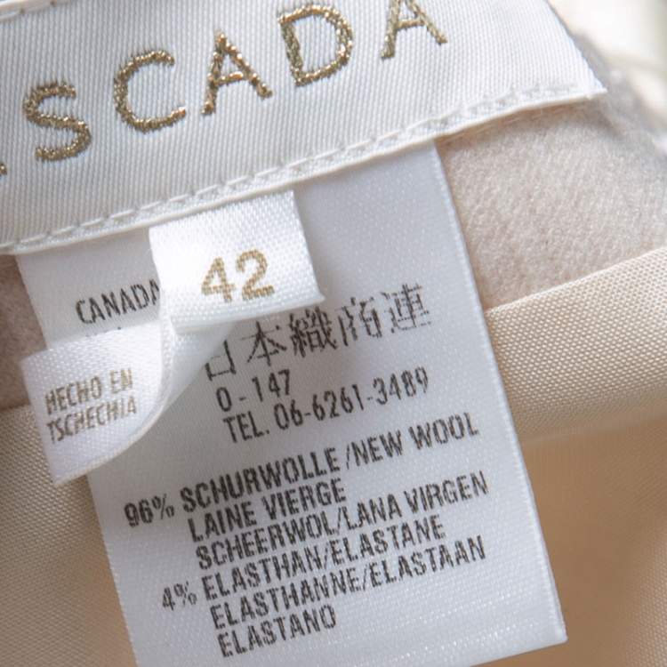 Pre Owned Escada Beige Wool Eyelet Collar Blazer and Skirt Set M