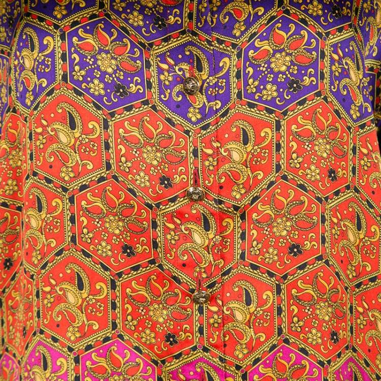 Pre Owned Escada Vintage Multicolor Printed Silk Long Sleeve Shirt M
