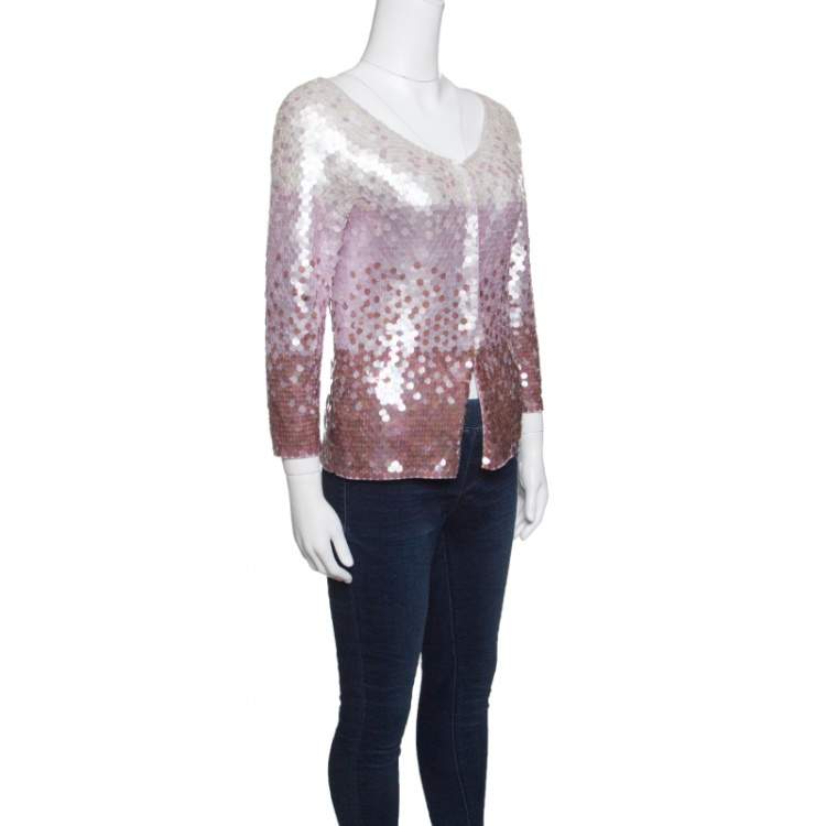 Pre Owned Escada Multicolor Ombre Sequined Wool Cardigan M