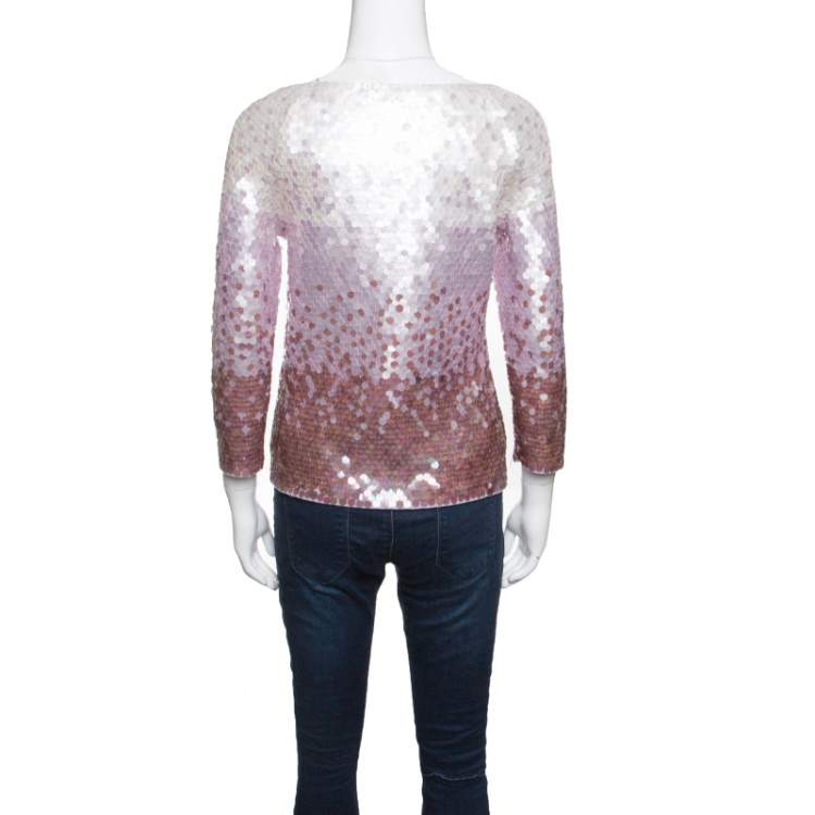 Pre Owned Escada Multicolor Ombre Sequined Wool Cardigan M