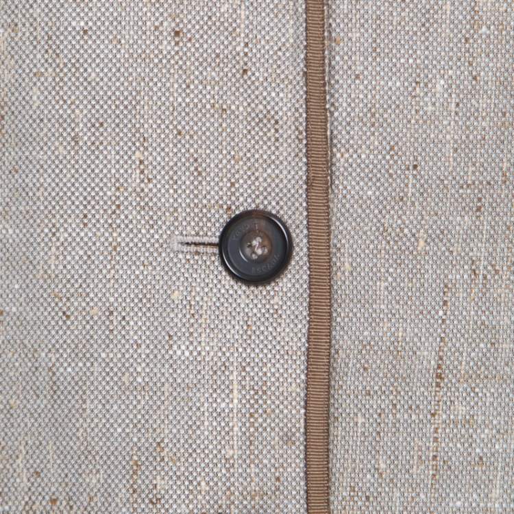 Pre Owned Escada Brown Textured Cotton and Silk Blend Tailored Pant Suit M