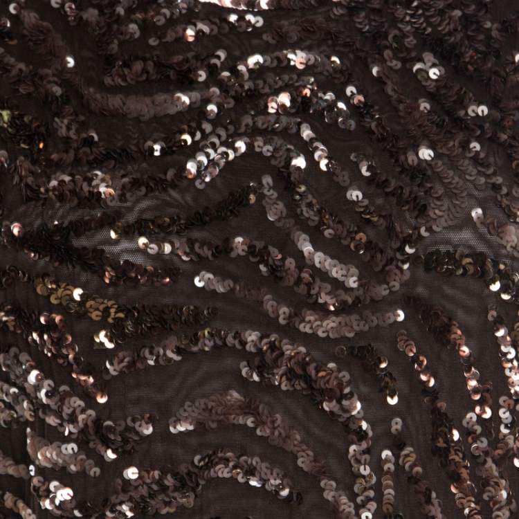 Pre Owned Escada Brown Sequin Embellished Nylon Mesh Sleeveless Top L