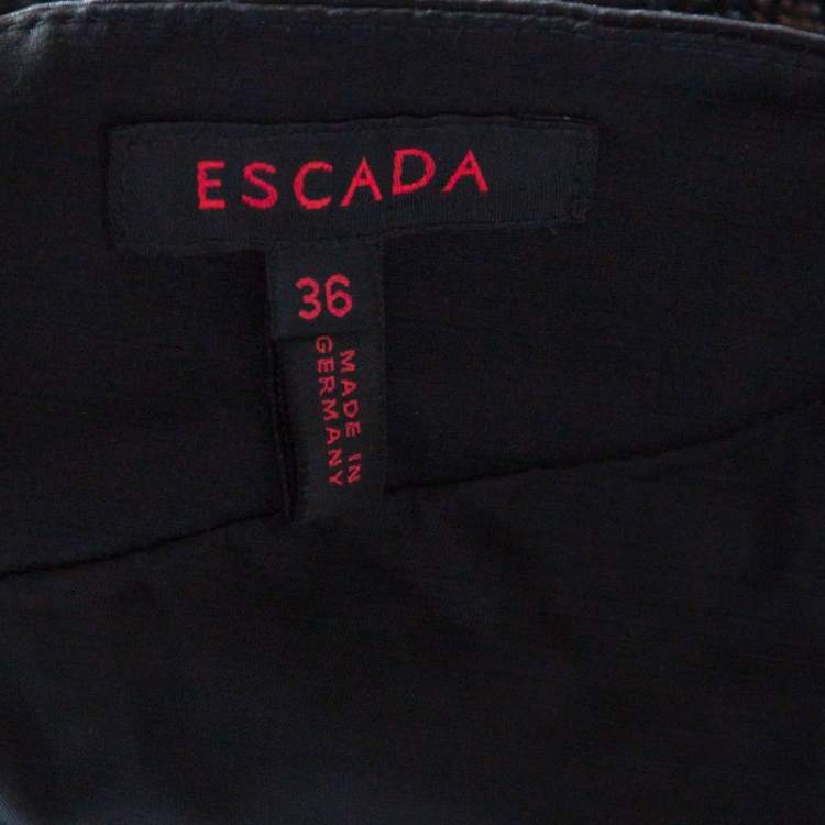 Pre Owned Escada Metallic Black Satin Trim Tailored Skirt M