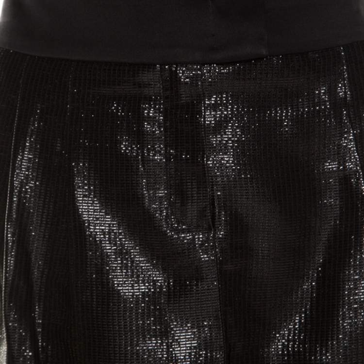 Pre Owned Escada Metallic Black Satin Trim Tailored Skirt M