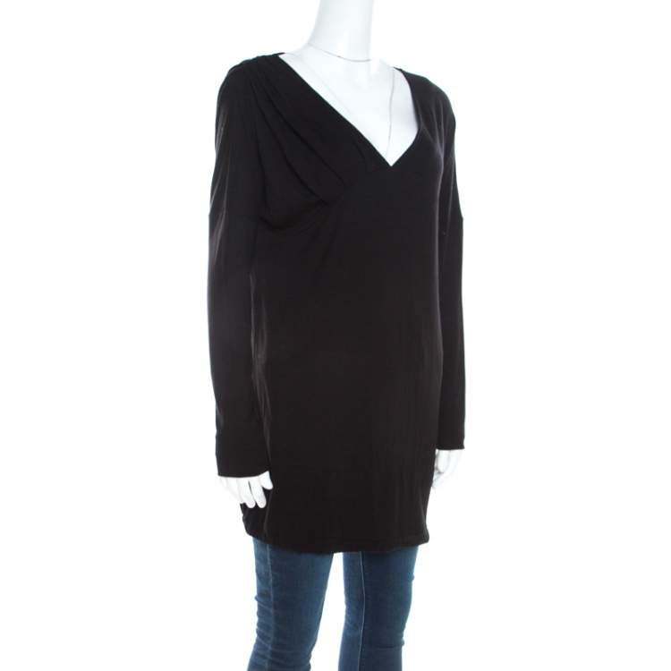 Pre Owned Escada Black Stretch Knit Plunge Neck Empire Erdem Top S