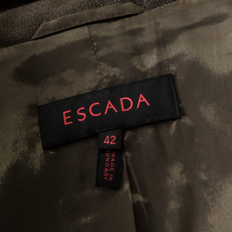 Pre Owned Escada Olive Green Textured Wool and Silk Two Button Blazer L