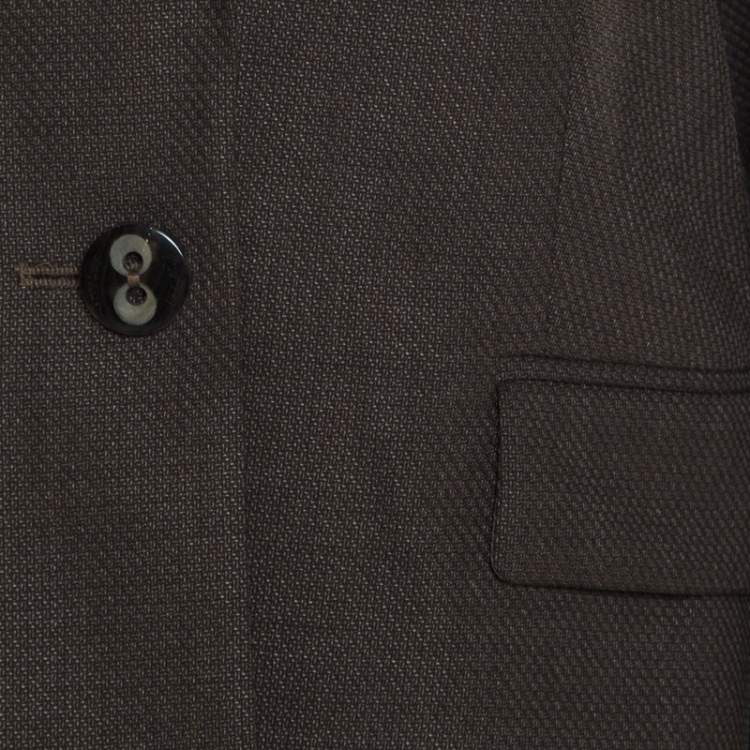 Pre Owned Escada Olive Green Textured Wool and Silk Two Button Blazer L