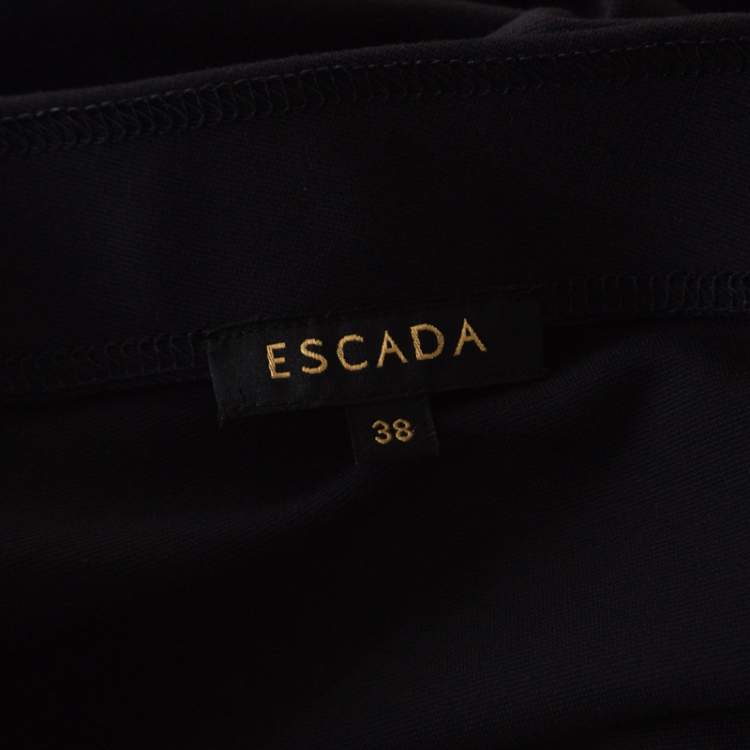 Pre Owned Escada Navy Blue Jersey Ruched Side Detail Skirt M