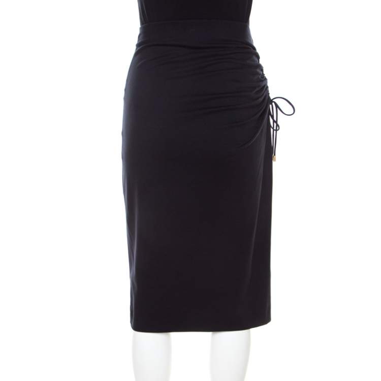 Pre Owned Escada Navy Blue Jersey Ruched Side Detail Skirt M