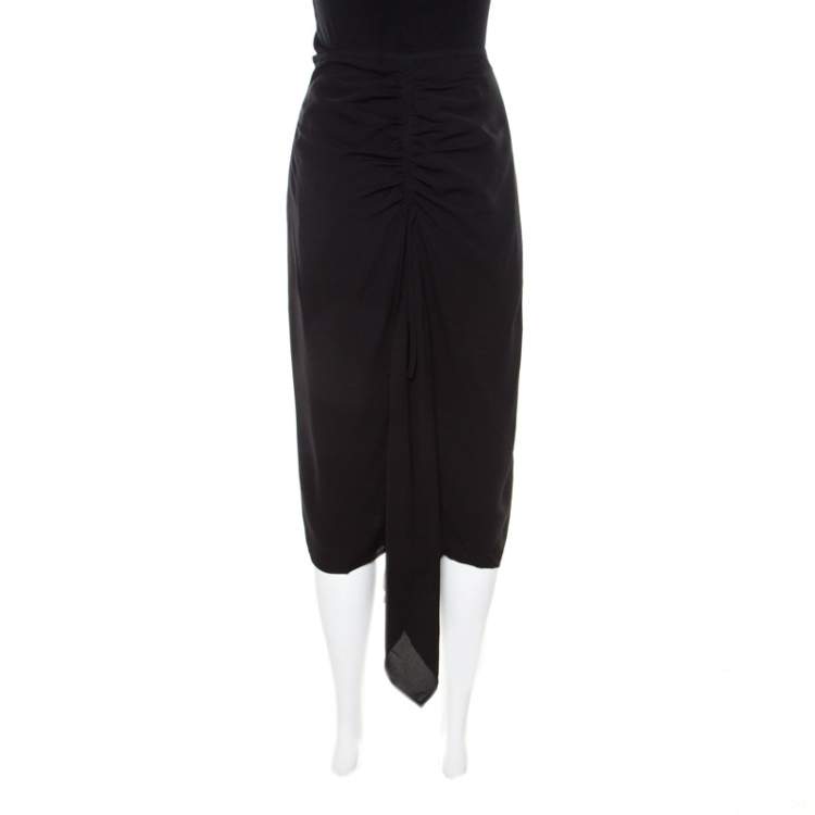 Pre Owned Escada Black Silk Ruched Back Asymmetric Pencil Skirt M