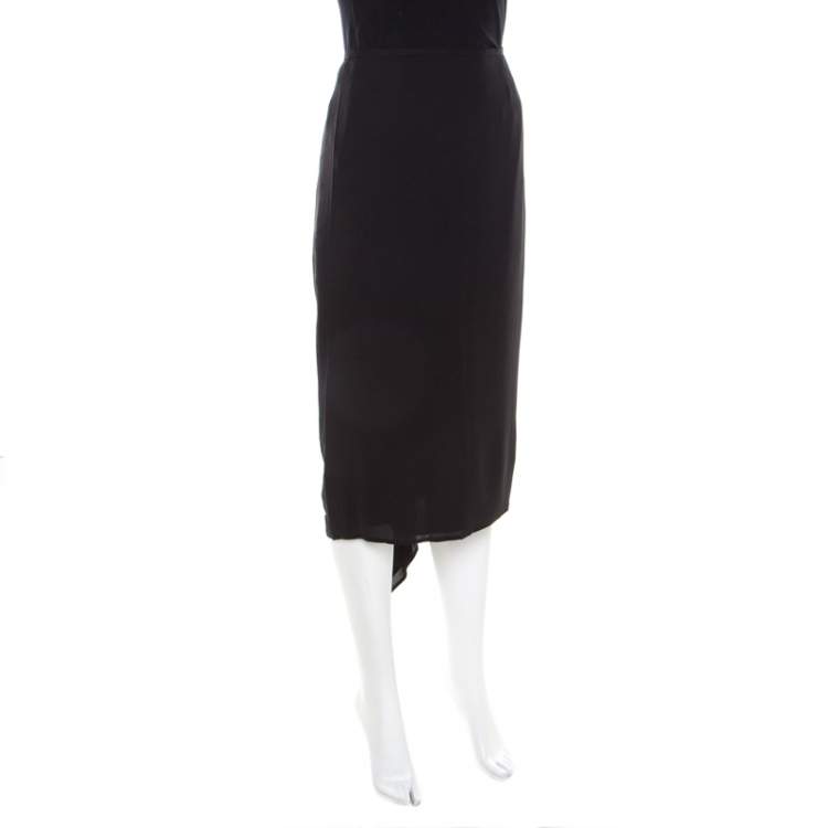 Pre Owned Escada Black Silk Ruched Back Asymmetric Pencil Skirt M