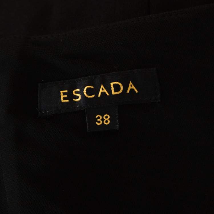 Pre Owned Escada Black Stretch Knit Draped Pleat Front Runia Pencil Skirt L