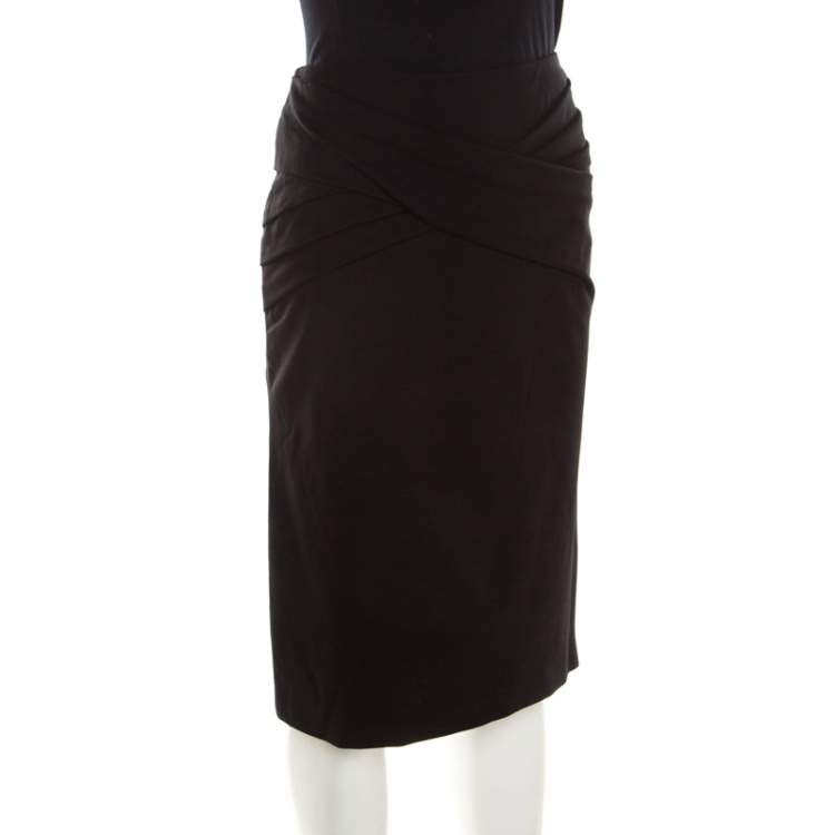 Pre Owned Escada Black Stretch Knit Draped Pleat Front Runia Pencil Skirt XL