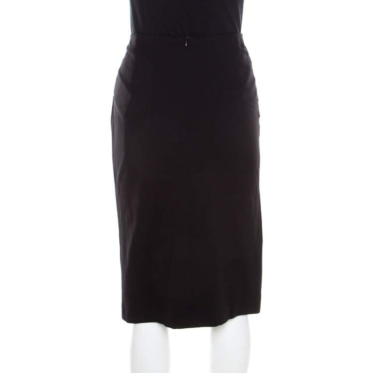 Pre Owned Escada Black Stretch Knit Draped Pleat Front Runia Pencil Skirt XL