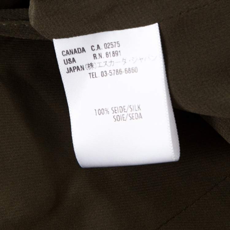 Pre Owned Escada Moss Green Silk Gathered Waistband Pencil Skirt L